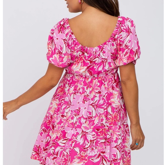 Fuscia Floral Dress Womens Boutique Brand Large - Picture 3 of 6